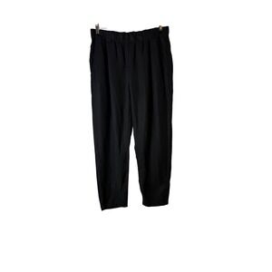 Eileen Fisher M Black Linen‎ Blend  Pants Elastic Waist Pull On Pockets Cropped